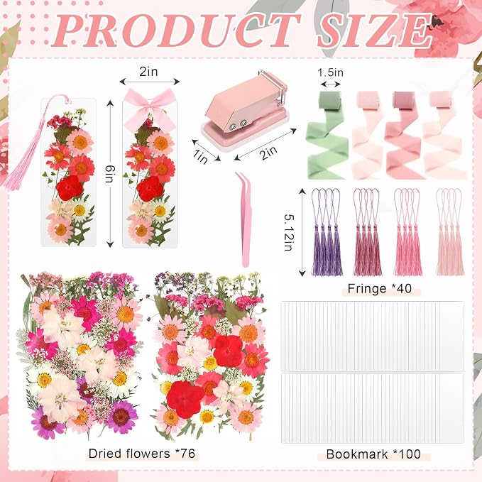 AmazingSpark 222 Pcs Dried Flower Bookmark Making Kit Include DIY Pressed - Image 2