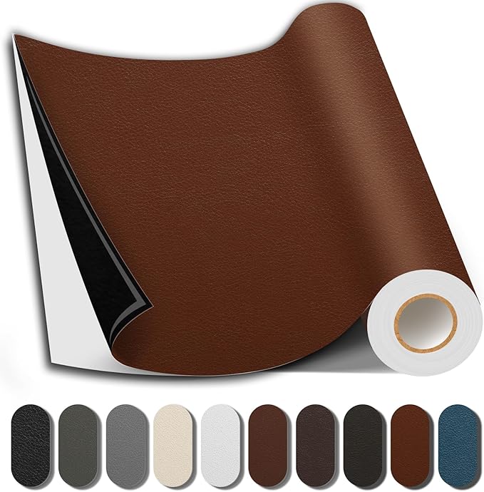 Leather Repair Patch, 17X79 Inch Repair Patch Self Adhesive Waterproof, DIY Large Leather Patches for Couches, Furniture, Kitchen Cabinets, Wall （Light Brown, 17X79 Inch）