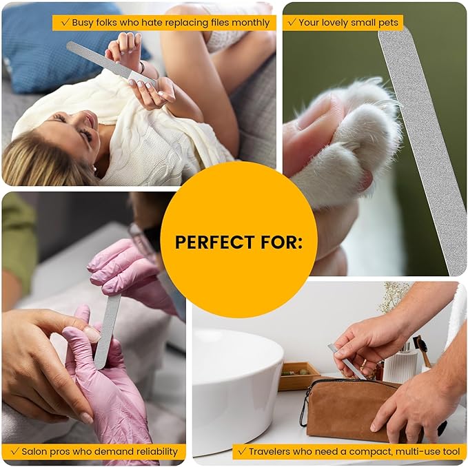 BEZOX Metal Nail File Kit - 2PCS Professional Stainless Steel Long Nail Files & Buffers for Natural/Acrylic Nails, Professional Fingernail Files and Buffers for Salon & Home Use - Silver