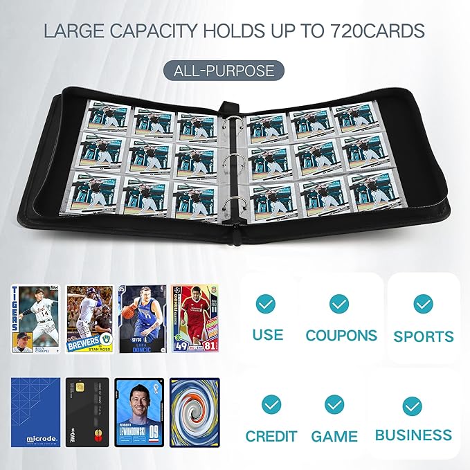 Trading Card Binder with Sleeves 9 Pocket Premium 720 Double Sided Pocket PU - Image 3