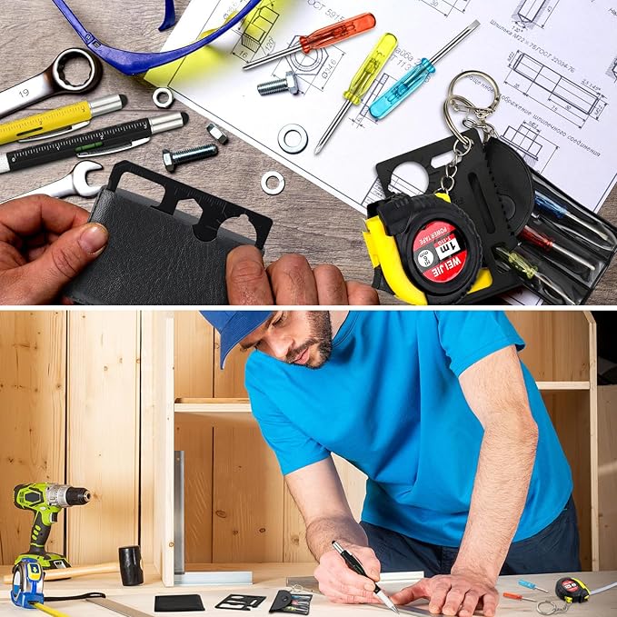 48 Pcs Mini Tape Screwdriver Keychain Set Christmas Men Gifts Bulk Adult Party Favors Multitool Pen Card Tool Measuring Keychains Stocking Christmas Stuffers for Men Dad (Yellow,Black)