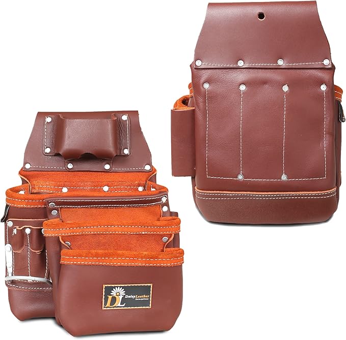 Daisy Leather Tool Belt, PRO-303 Premium Leather Oil Tanned 27 Pockets Heavy Duty Tool Pouch, Leather Tool Belt, Tools Organizer for Electrician, Carpenter, Construction and Framer Tools, X-Large