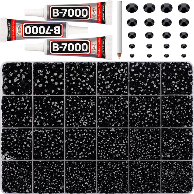 32000Pcs Black Rhinestones for Bedazzling, Flat Back Resin Gem Rhine Stone by Worthofbest