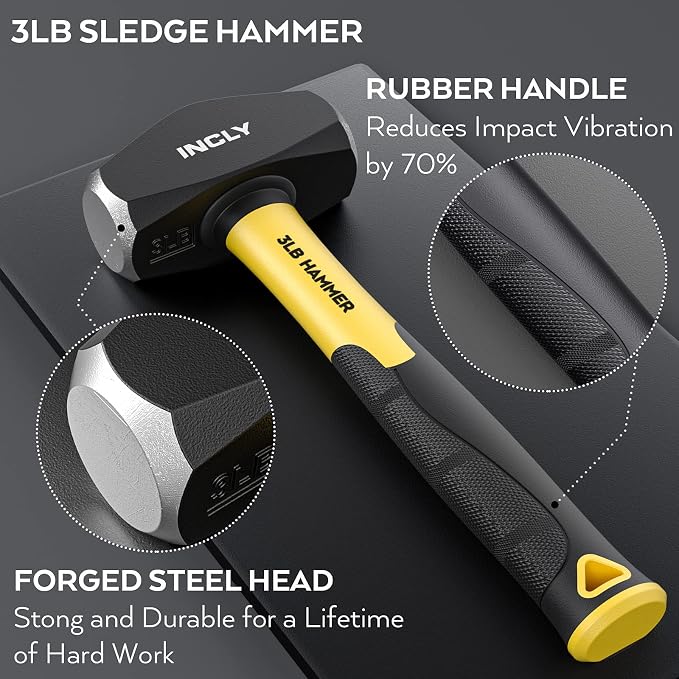 INCLY 4 PCS Geology Rock Pick Equipment Kit, 3 Pound Sledge Rock Hammer - Image 3