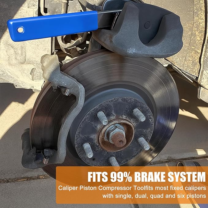 Brake Caliper Compression Tool, Caliper Piston Compressor Tool with 360° Ratchet, 2 Brake Caliper Hooks, 2 Brake Disc Lubricant, Brake Pad Spreader for Single/Twin/Quad Piston Calipers (Blue)