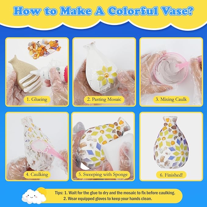 DIY Vase Mosaic Painting Kit, DIY Mosaic Arts and Craft Kits - Image 3