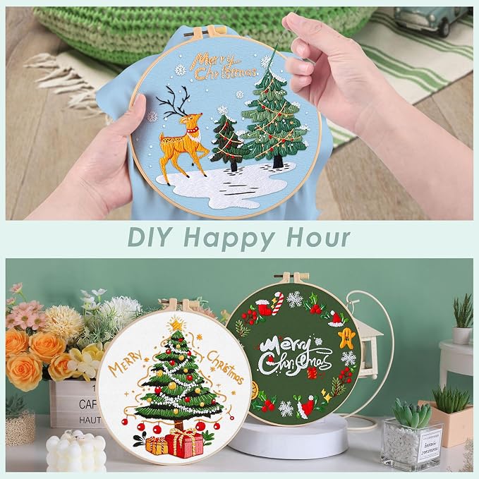 ERKOON 5 Sets Embroidery Kit for Beginners, Christmas Cross Stitch Set - Image 3