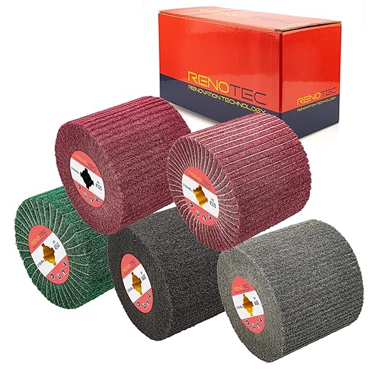 Non-Woven Wire Drawing Flap Wheel, 120x100mm, for Stainless Steel Satin Finishing and Metal Surface Treatment, Conditioning Drum Buffin for Burnishing Polishing Machine (240-600 Grit Set)