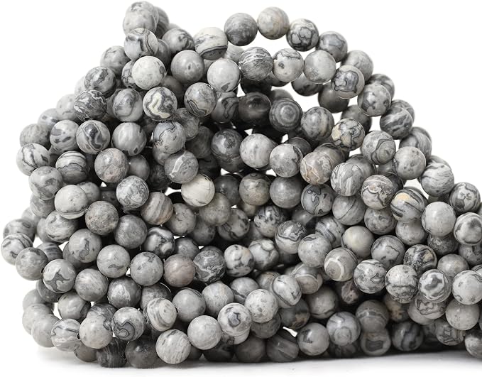 60PCS 6mm Natural Map Stone Round Loose Beads by CHEAVIAN