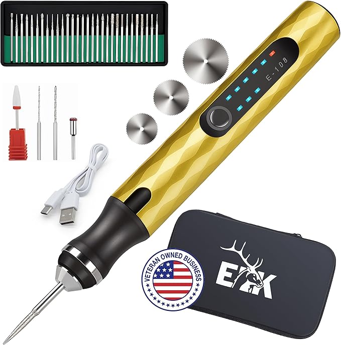 ELK Customizer Engraving Pen for All Materials - 2025 UPGRADED Torque - Rechargeable, Wireless & Beginner Friendly - Engrave 50+ Surfaces - For DIYers & Artists - 30+ Bits & Tools Included - Gold