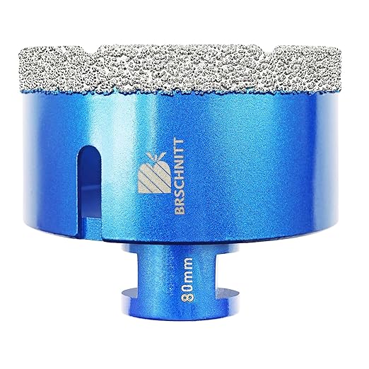 80mm Diamond Core Drill Bit for Porcelain Tile Ceramic Marble Granite Drilling,BRSCHNITT 1pc Vacuum Brazed Diamond Hole Saw with 5/8-11 Thread (80mm)