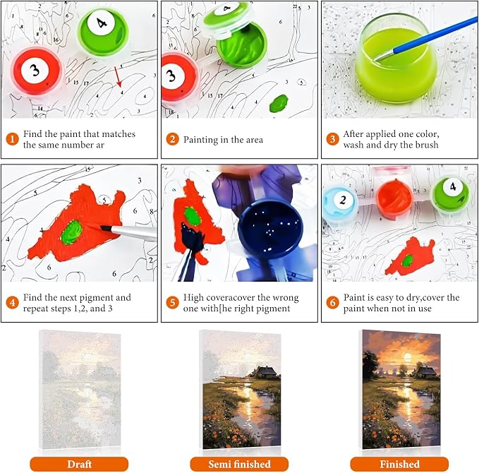 Paint by Numbers Kit for Adults Beginner, Countryside Sunset Adult Paint by - Image 7