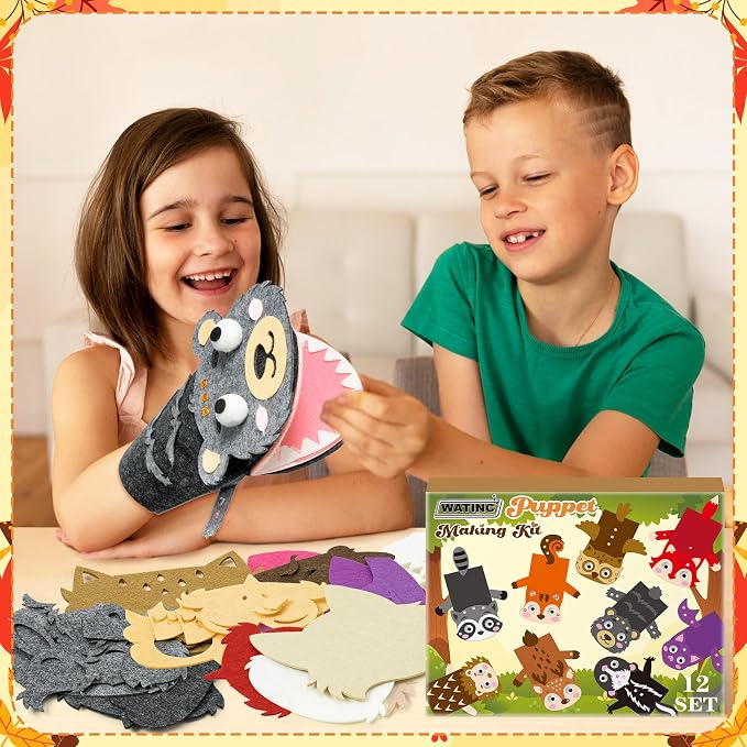 WATINC 12Pcs Hand Puppet Making Kit, Art Craft Felt Sock Puppet Toys, Creative - Image 6
