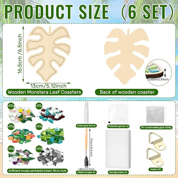 Honeydak 6 Sets DIY Leaves Glass Mosaic Tiles - Image 2