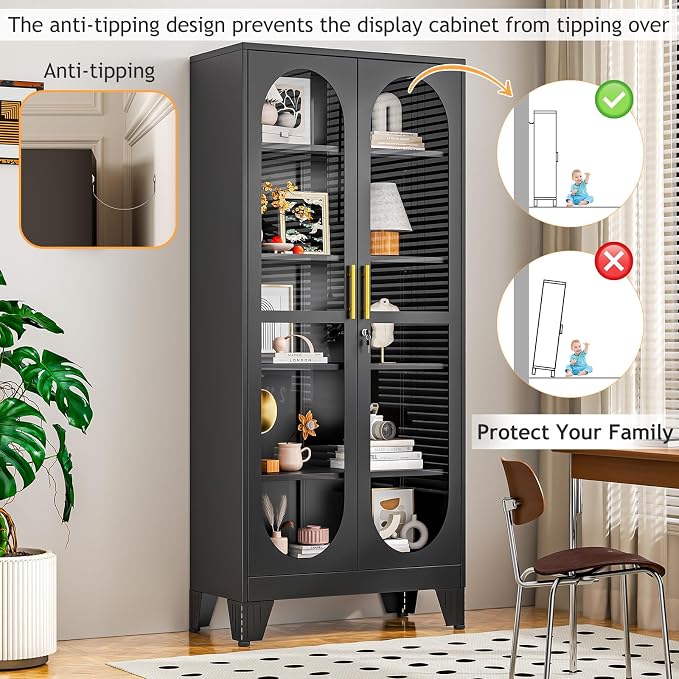 Display Cabinet with Glass Door, Metal Curio Cabinet Multi-Purpose Display Case - Image 4