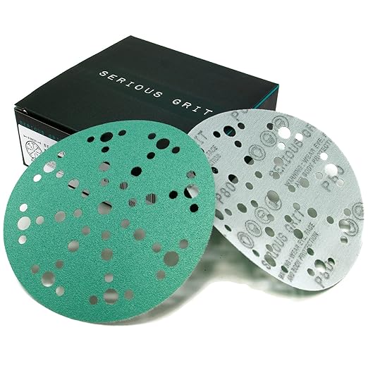 6-Inch 49-Hole 80 Grit Sanding Discs - Heavy-Duty Hook & Loop Film Discs - Sandpaper for Random Orbital Sanders - 50 Pack Box