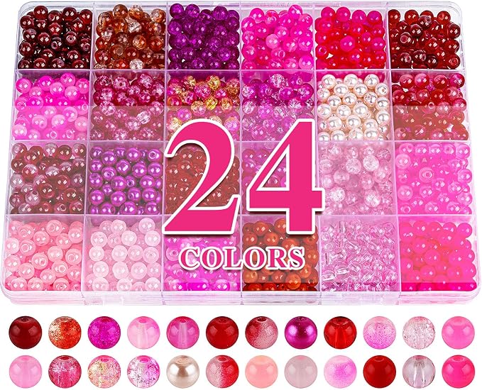 XSEINO About 1200PCS 6mm Glass Beads Bracelet Making Kit, 24 Assorted Red and by XSEINOiscreating%EF%BC%81