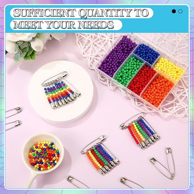 80 Safety Pin Fashion Bulk Include Safety Pin and Small Beads, Flag Bead Craft - Image 5