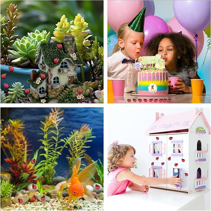 120PCS Mini Luminous Ladybug, Tiny Resin Ladybug Miniature Figurines, Glow in - Image 7