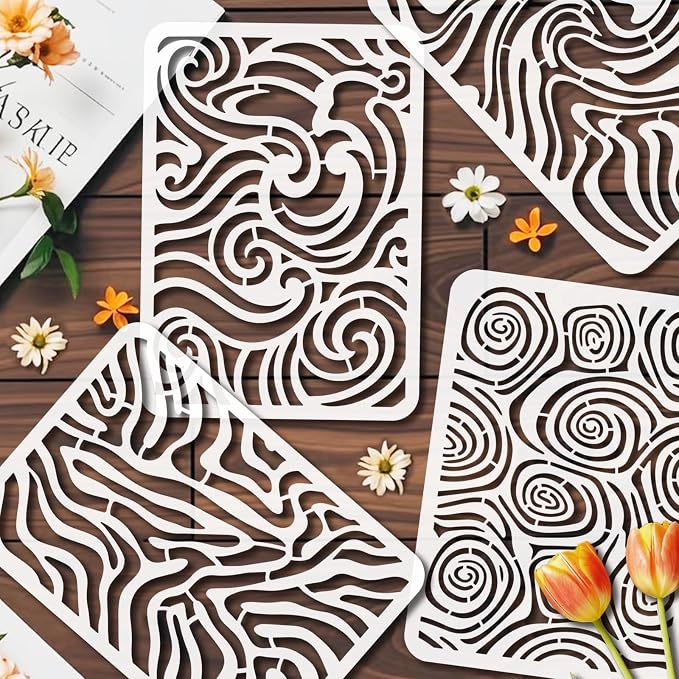 9pcs Abstract Texture Stencil for Painting Artistic Pattern Painting Crafts - Image 3