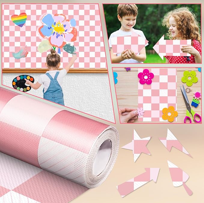 Inkspire Pink Checked Bulletin Board Paper Roll, 14.8FTx47IN Large Reusable - Image 5