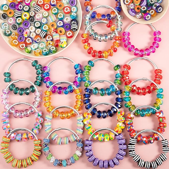 300 Pcs European Large Hole Beads, Zyehxed Assorted European Craft Beads Mixed - Image 6