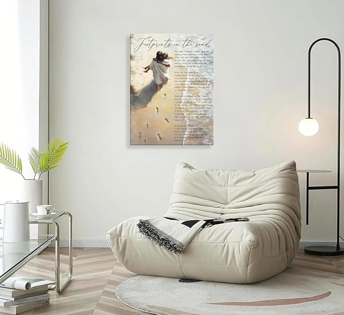 YOXORDQ Footprints in the Sand Poem Wall Art-Wrapping Canvas-16x24in | - Image 5