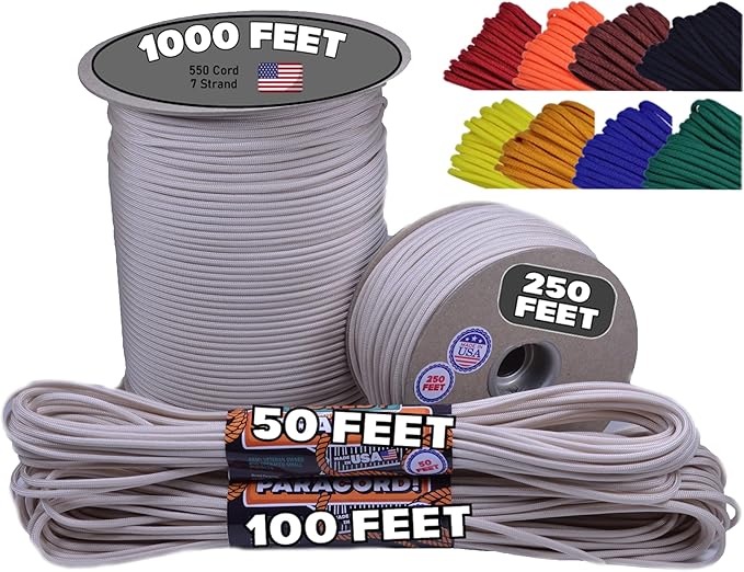 BORED? PARACORD! 550 lb Paracord - Ideal for Crafting, Camping, DIY Projects, Active & Military Outdoors - Strong Survival Rope - Tactical Parachute Cord Type III - Cream 250 Feet