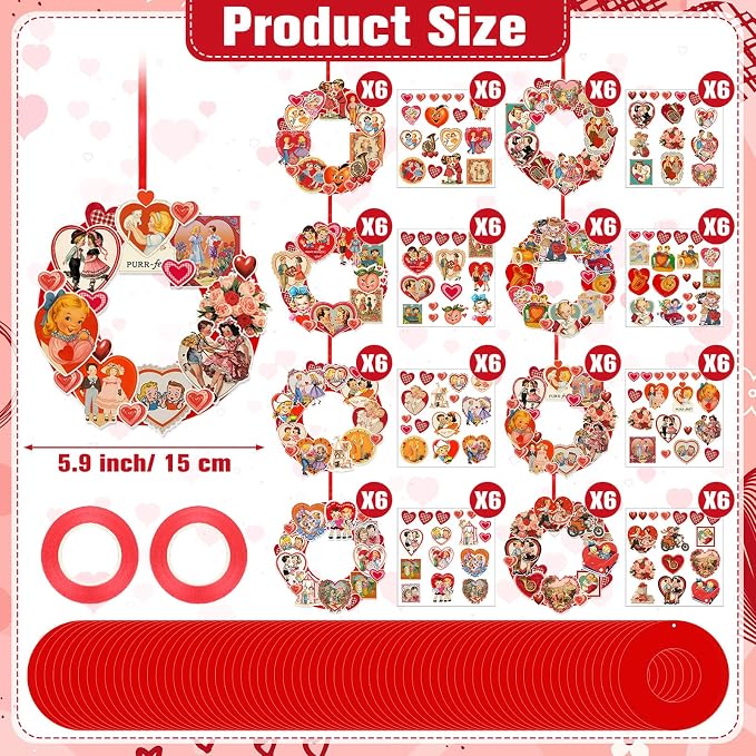 Hollowfly 48 Sets Vintage Valentine's Day Wreath Craft Kits - Image 3