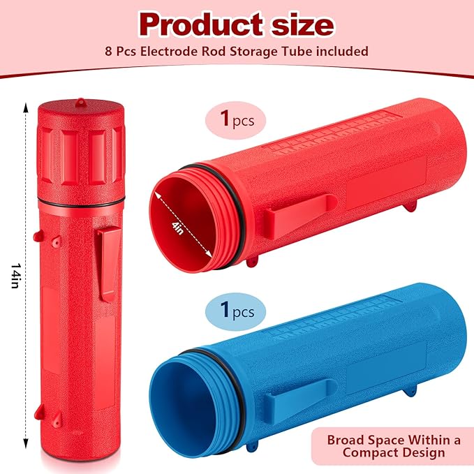 Zonon 2 Pcs Welding Rod Storage Tube 14 Inch Stick Electrode Storage Container Airproof Waterproof for Welding Rod Canister(Red and Blue)