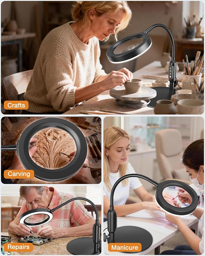 30X 10X Magnifying Glass with Light and Stand, 5 Color Modes Stepless Dimmable - Image 8
