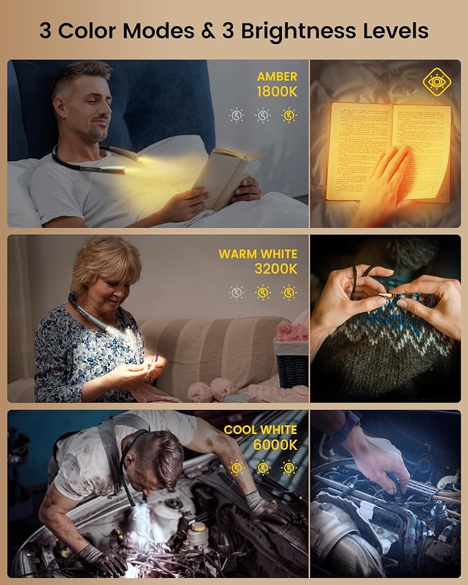 Glocusent Upgraded LED Neck Reading Light, Book Light - Image 3