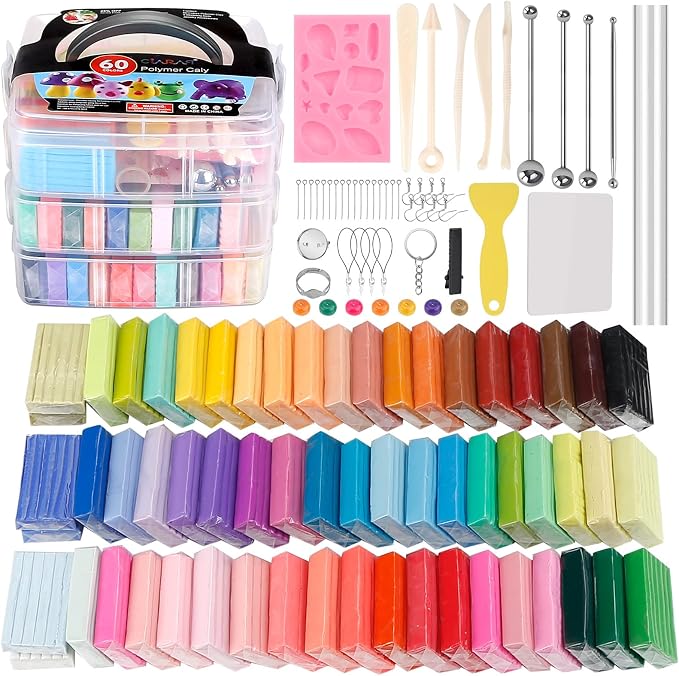 CiaraQ 60-Color Polymer Clay Oven Bake Modeling Kit | 12 sculpting tools by CiaraQ