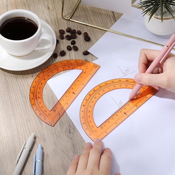 Zonon 2 Pcs 6 Inch Plastic Protractor Math Protractors 180 Degrees Angle Measurement, Translucent for Geometry Classroom Kid Student School Office Supplies(Orange)