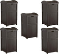 Suncast 5 Pack 33 Gallon Durable Plastic Hideaway Outdoor Garbage Can with Secure Lid & Wicker Design for Home Backyards, Decks, or Patios, Java Brown