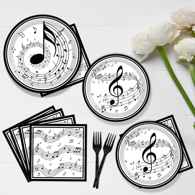 200Pcs Musical Note Plates Napkins Music Notes Themed Party Tableware Set Baby - Image 5
