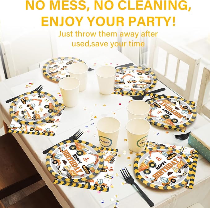 100 Pcs Construction Birthday Party Plates and Napkins Set Dump Truck Birthday - Image 5