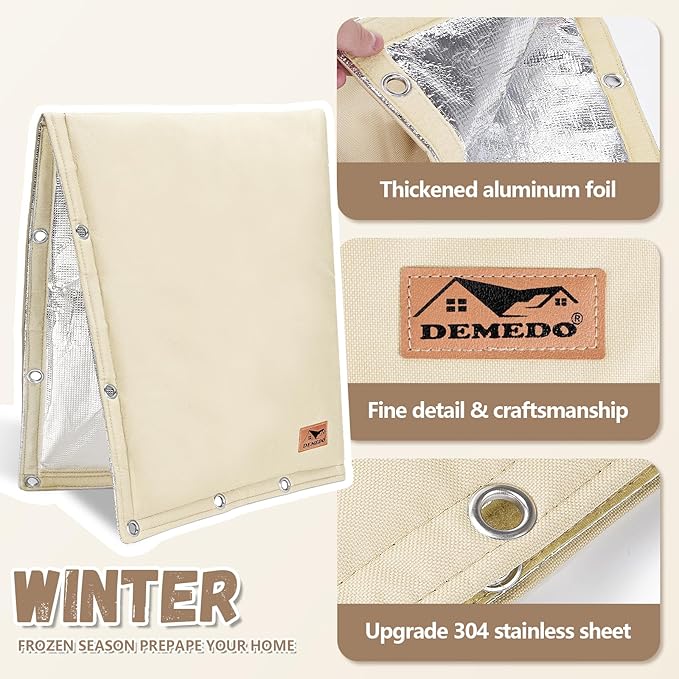 Backflow Preventer Insulation Cover - 2 Way Opening Pipe Insulation Cover for Irrigation Valve, Sprinkler Cover for Outside - Winter Freeze Protection Backflow Cover - 16" W x 20" H, Beige