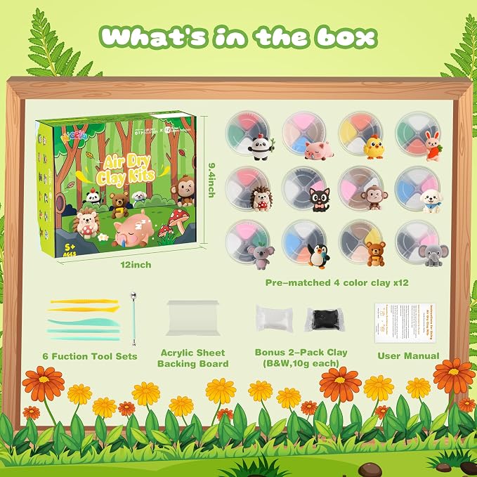 Nicella Air Dry Clay Kit, 12 Animals Modeling Clay - Image 2
