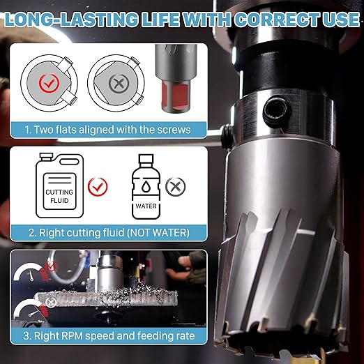 KEENTECH Carbide-Tipped Annular Cutter, 13/16" Diameter x 1-3/8" Depth, 3/4" Weldon Shank (2 Flat), High Speed Cutting TCT Mag Drill Bit with Pilot Pin for Harder Material, Stainless Steel, Cast Iron