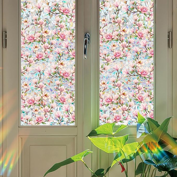 Stained Glass Window Cling, Rainbow Tinted Window Film Sun Blocking, Floral - Image 4