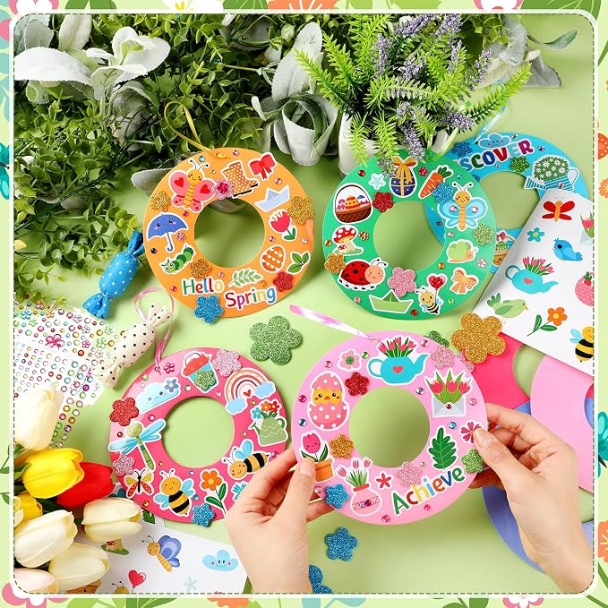 Hollowfly 48 Sets Spring Craft Kits Bulk DIY Spring Wreath Hanging Ornaments - Image 2