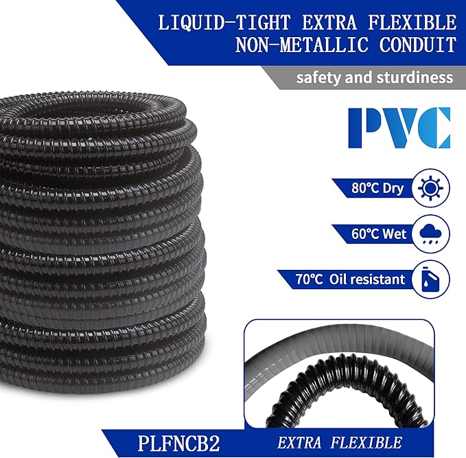 (1/2" Dia * 100 Feet) Yariwiz Black Special Extra Flexible Electrical Conduit Liquid Tight PVC Conduit Kit with 5 PCS Coupling, 5 PCS Elbow and 10 PCS Strap, Sealtight Seal Flex Liquidtight Wire