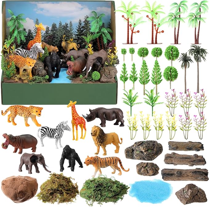 48 Pcs Jungle Diorama Kit Habitat Project Box Set Jungles Diorama Supplies by Unknown