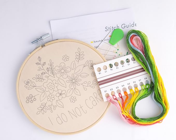FUNATIC I Do Not Care Embroidery Kit | Funny Beginner Needle Work Starter Set - Image 2