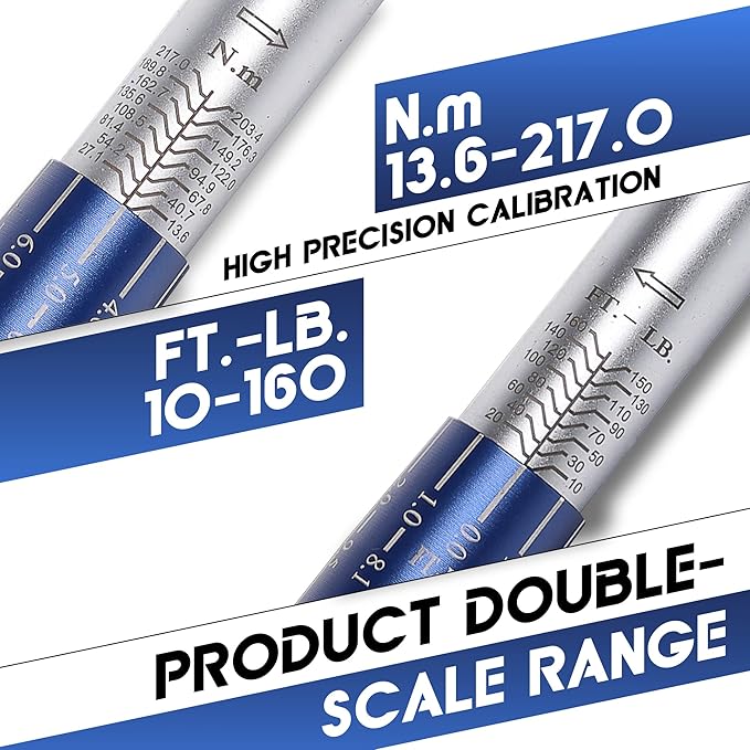 1/2-Inch Drive Click Torque Wrench, Torque Wrench 1/2 Drive 10-160FT.LB/13.6-217N.M with a XIPE Storage Tray, Blue