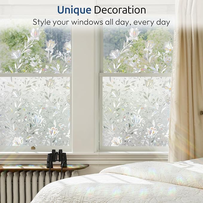 rabbitgoo Window Privacy Film, Stained Glass Cling, Tulip 29.5" x 157.4" | - Image 6