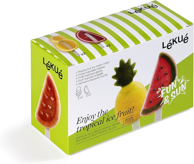 Lékué Set of 4 Tropical Popsicle & Ice Cream Molds + Sticks & Lids | Fun Shape - Image 3