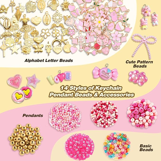 Ecoofor 707 Pcs Lip Gloss Beaded Keychain Making Kits, 78.8 Inch Chains - Image 2