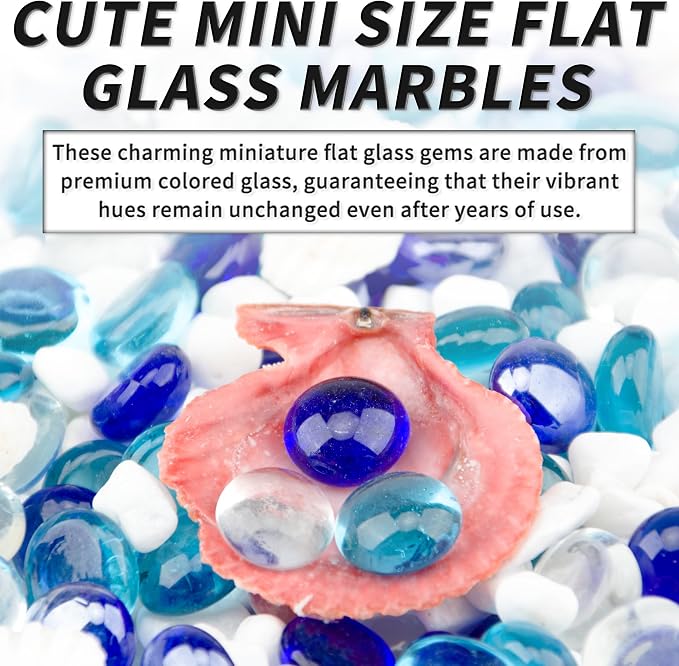 1 LB Mix Blue Flat Glass Beads, 160-180PCS Small Glass Marbles, Mini Flat Round - Image 5